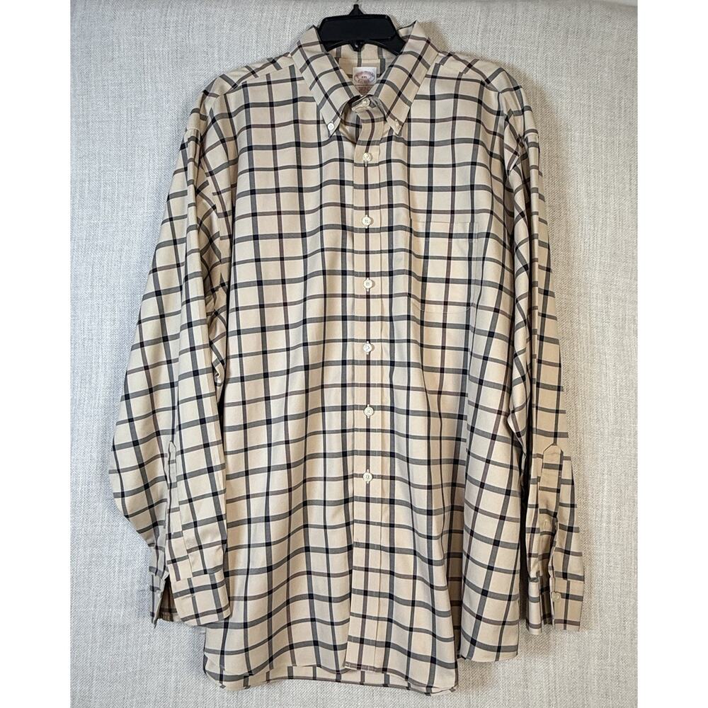 Brooks Brothers Button-Down Shirt Mens XL Windowpane Plaid Cream Burgundy Black